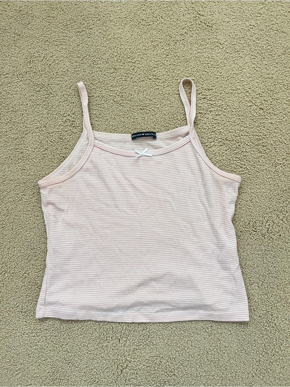 Brandy Melville Pale Pink Striped Ribbed Tank